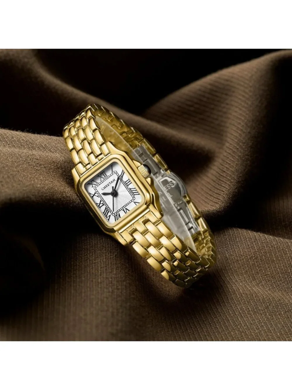 Chic Cheetah Print Gold Watch for Women, Vintage Bracelet, Rectangular Roman
